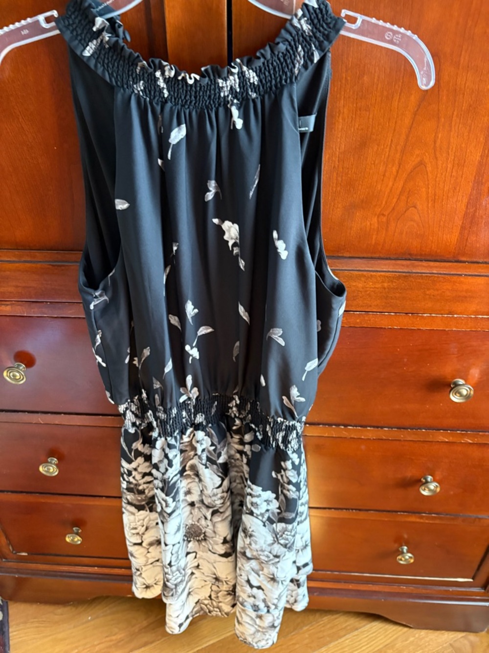 White House Black Market Black Sleeveless Smocked Dress